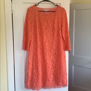 EUC coral lace sheath dress size 14